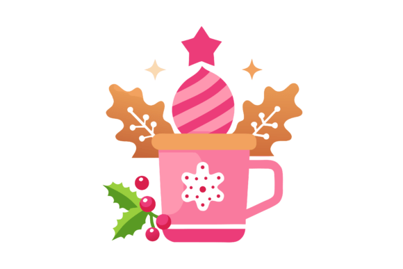 About Pink Gingerbread Coffee Christmas Illustrations