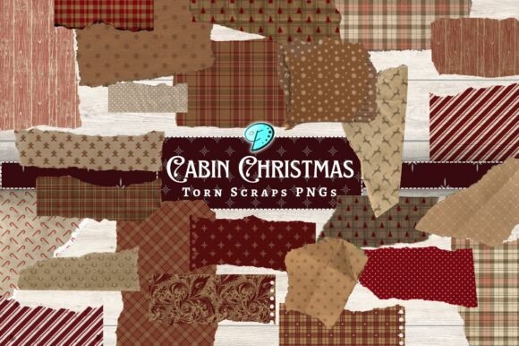 Cabin Christmas Torn Scraps PNGs Review for Illustrations