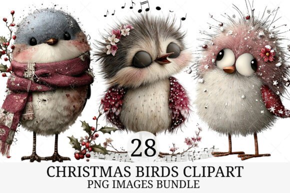 Christmas Birds Clipart Bundle for Illustrations and Blog Graphics