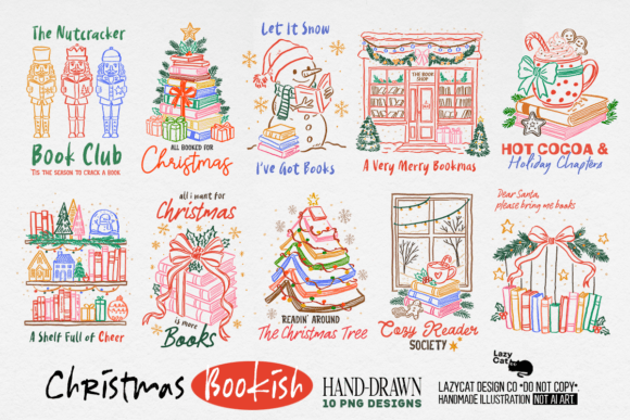 Christmas Bookish Hand-Drawn PNG Bundle Review