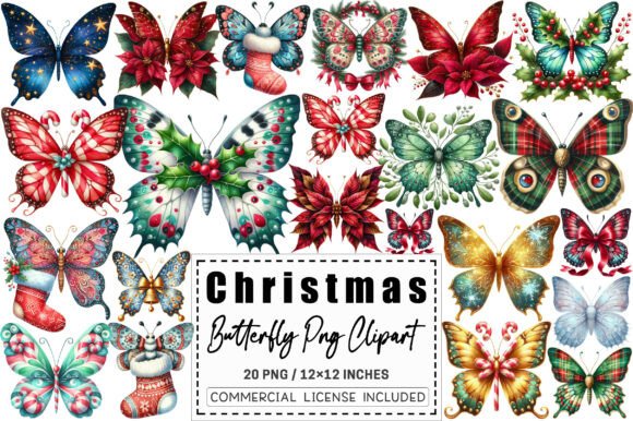 Christmas Butterfly Clipart Bundle for Illustrations