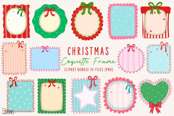 Christmas Coquette Frame Clipart Bundle: Illustrations for Editorial Polish