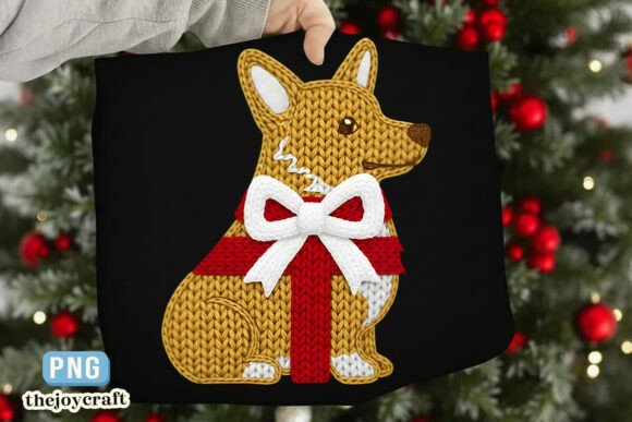 Christmas Corgi Png, Embroidered Dog Png for Brand Identity and Illustrations