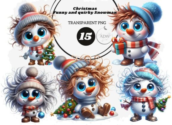 Christmas Funny and Quirky Snowman Illustrations for Modern Publishing