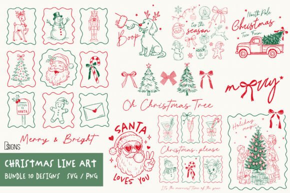 Christmas Svg Png Line Art Bundle: Illustrations for Handmade Brands