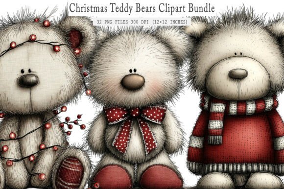 Christmas Teddy Bears Clipart for Illustrations