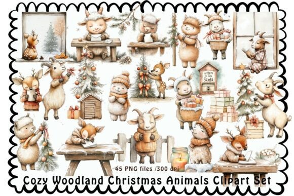 Cozy Woodland Christmas Animals Clipart