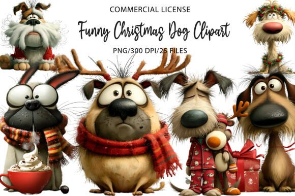 Cute Funny Christmas Dog Clipart for Illustrations