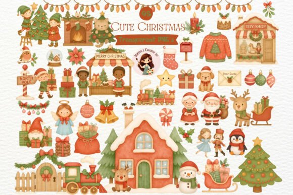 Cute Watercolor Christmas Clipart Bundle: Seasonal Illustrations for Small Business Branding