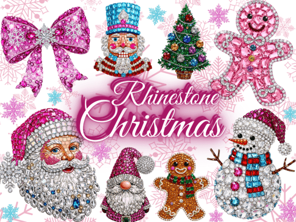 Diamond Rhinestone Christmas Png Bundle: Illustrations for Handmade Sellers
