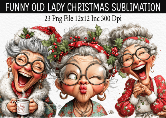 Funny Old Lady Christmas Sublimation Illustrations Review