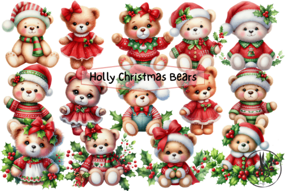 Holly Christmas Bears - Clipart and Illustrations Review