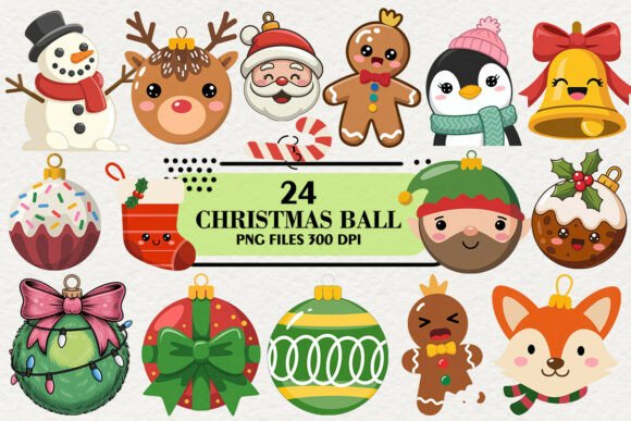 Kawaii Christmas Ball Clipart Bundle: Illustrations for Branding