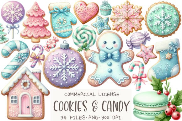 Pastel Christmas Cookies Candy Clipart for Illustrations