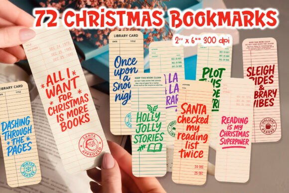 Retro Christmas Library Card Bookmark Review for Illustrations