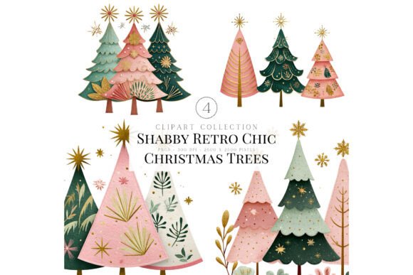 Shabby Retro Chic Christmas Trees: A Designer’s Review of These Illustrations