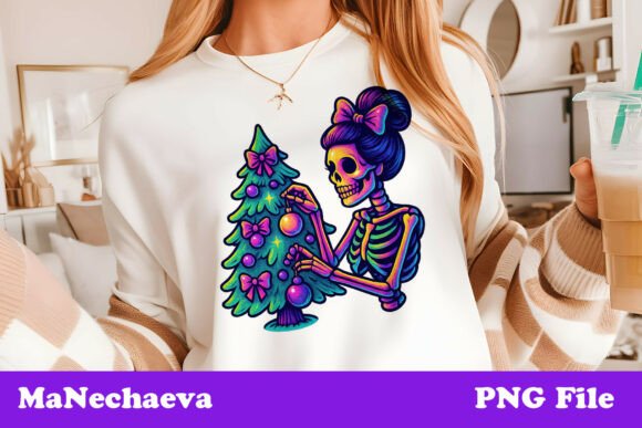 Trendy Neon Christmas Skeleton Girl Review for Illustrations