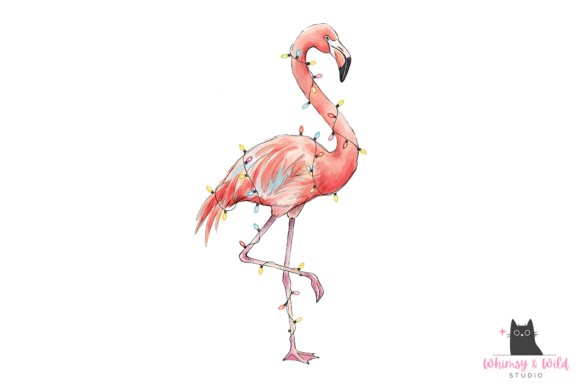 Tropical Christmas Flamingo Lights PNG Illustrations