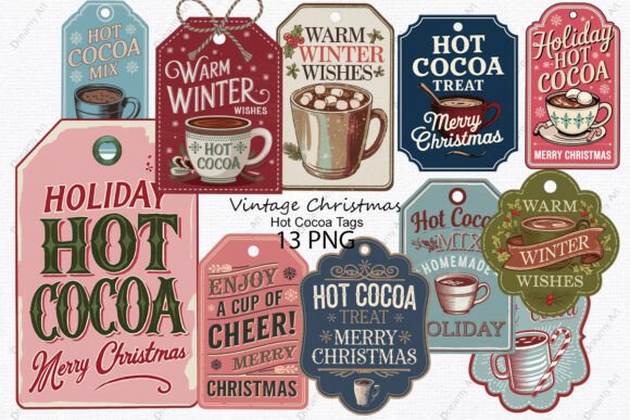 Vintage Christmas Hot Cocoa Tags Review for Illustrations
