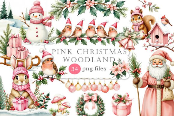 Watercolor Pink Christmas Woodland PNG Review