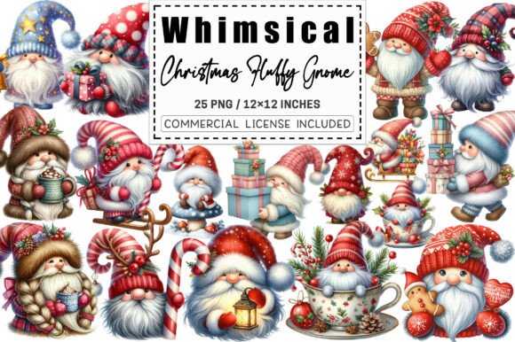 Whimsical Christmas Fluffy Gnome Clipart