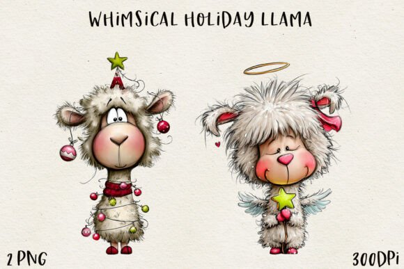 Whimsical Christmas Llama Clipart for Illustrations