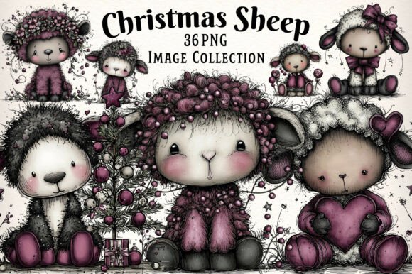 Whimsical Christmas Sheep Clipart for Modern Illustrations